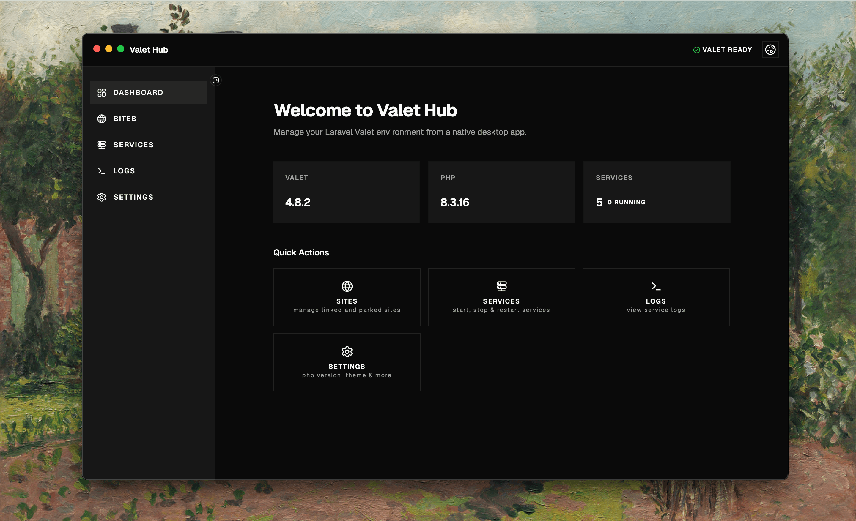 Valet Hub app in dark mode