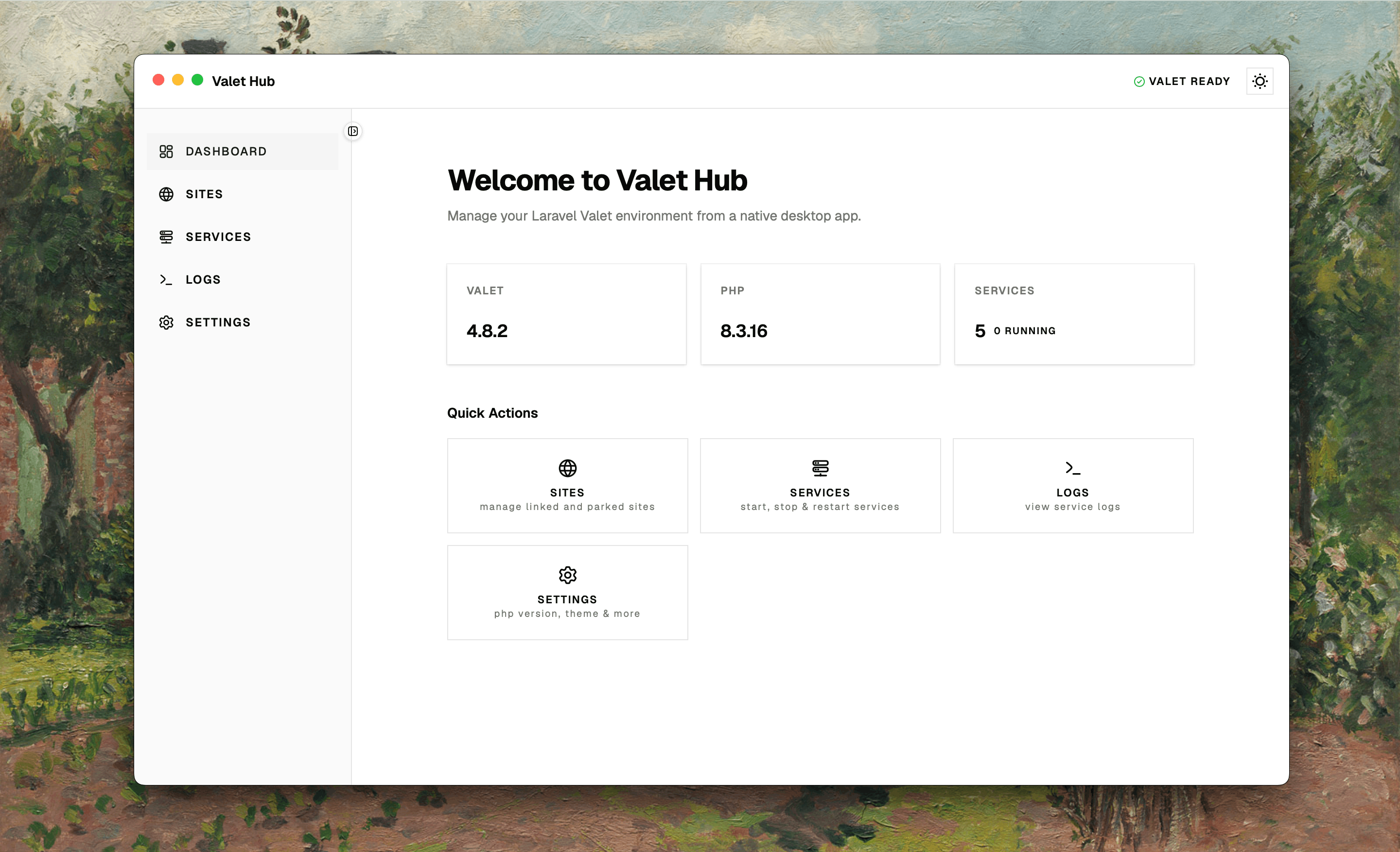 Valet Hub app in light mode